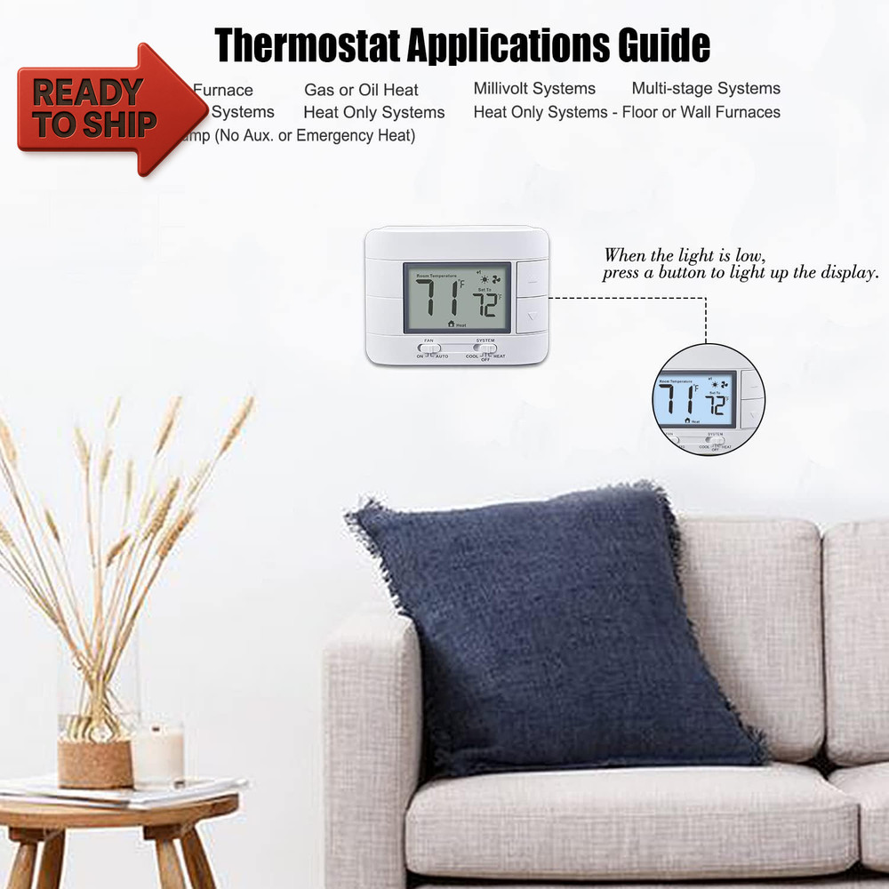 Aowel Non Programmable Thermostat for Home 2 Heat 2 Cool Multistage System, Temp