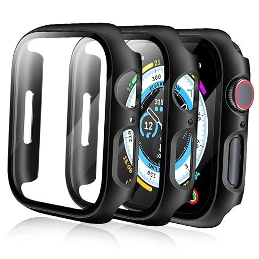[3 Pack] Case for Apple Watch Series 9 Screen Protector Series 8 45mm Black