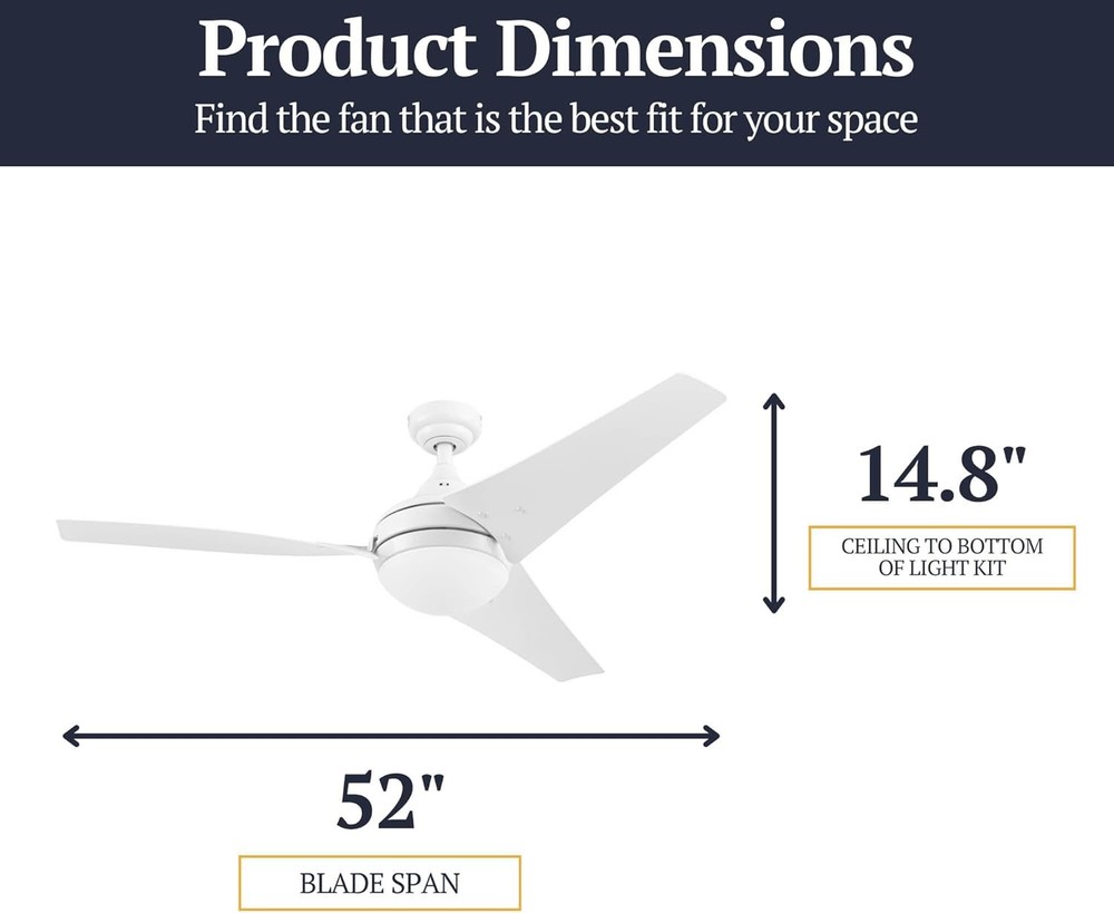 Prominence Home Maxon Modern 52 Inch Ceiling Fan with Light, Medium, White