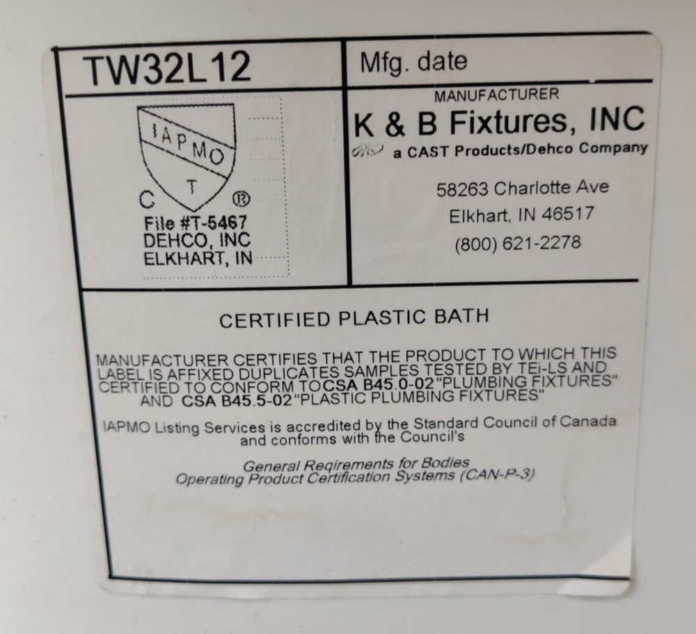 RV Bath Tub 32" x 24" White Left Drain Trailer Camper Wash Bath Room Shower