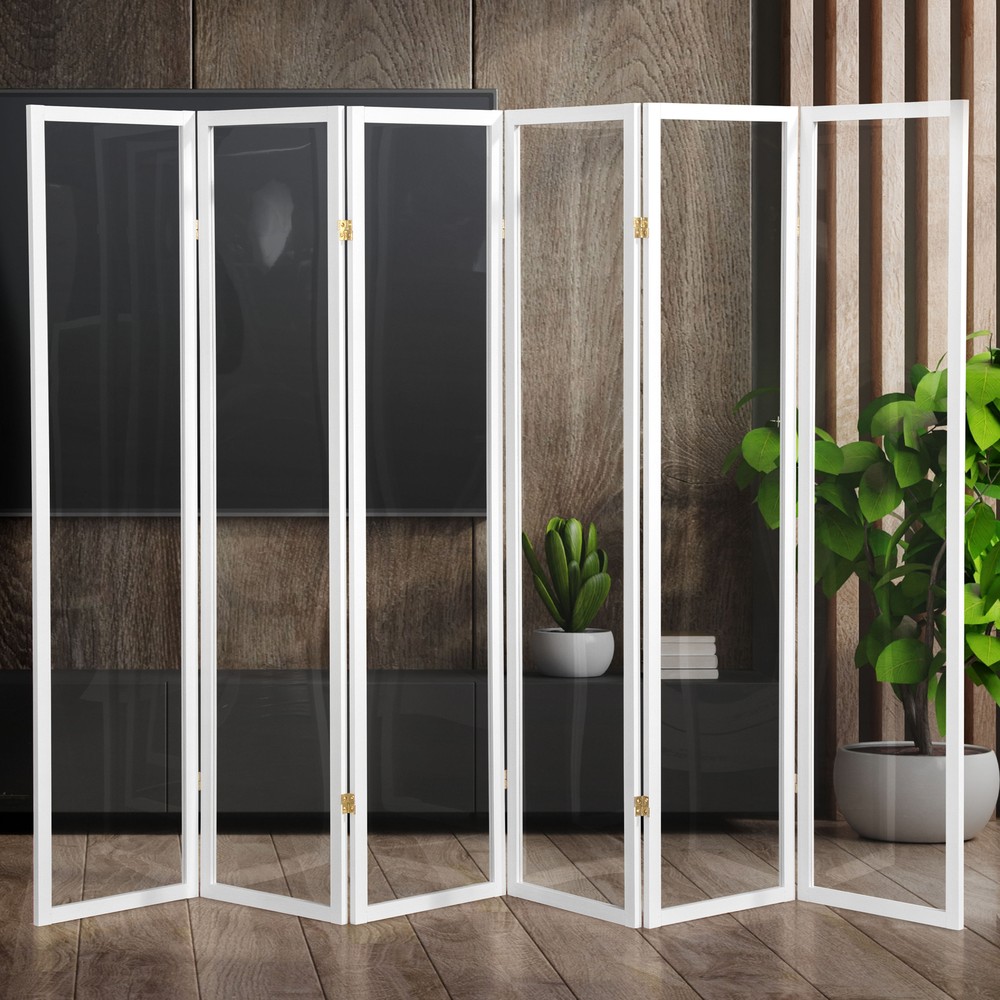 6 ft. Tall Clear Plastic Partition White 6 Panel