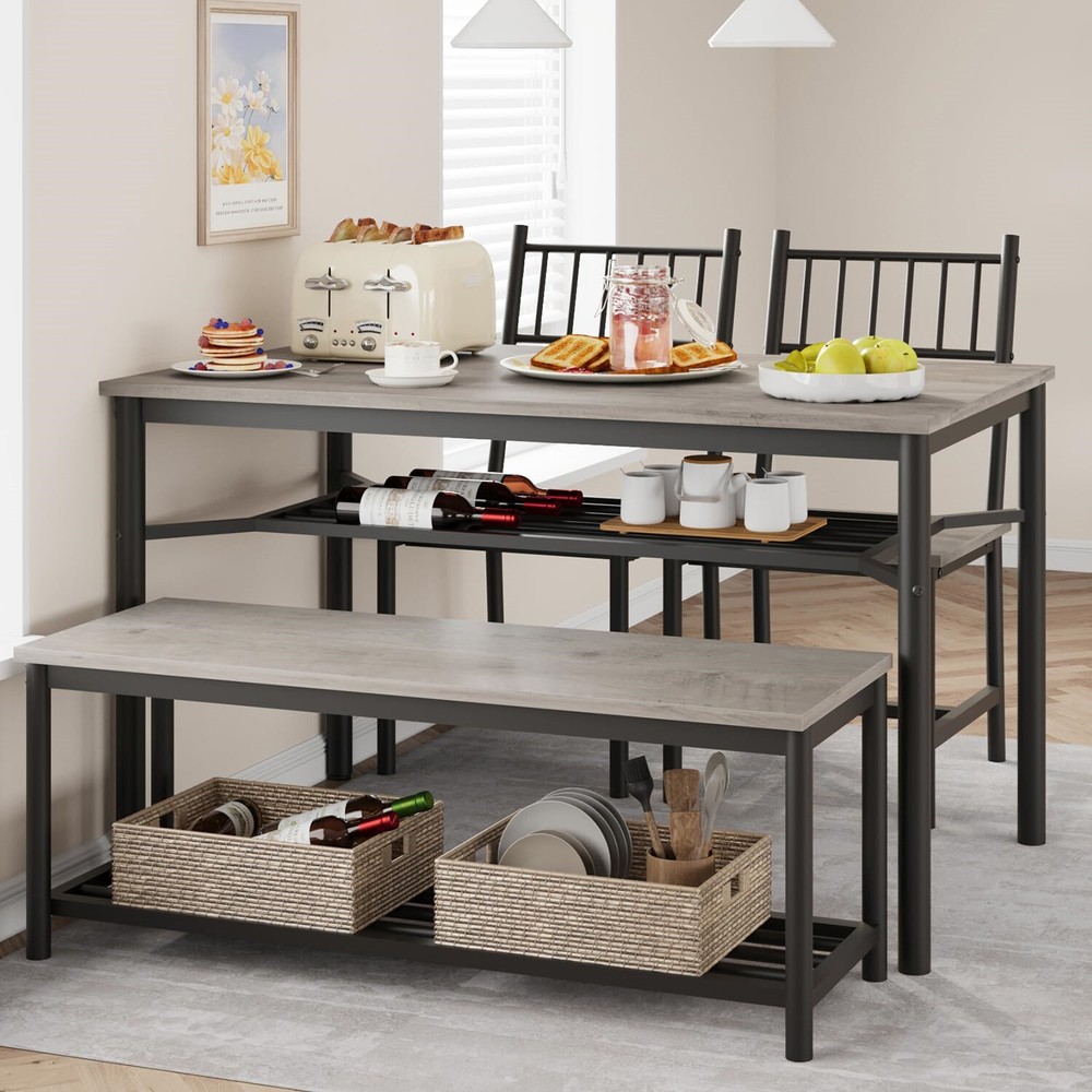 💹Dining Table Set for 4 Kitchen Table and 2 Chairs with Storage Bench Dining Se