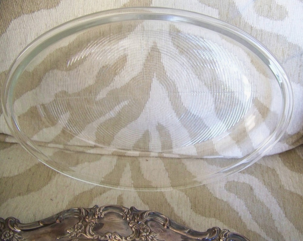 Vtg TOWLE SILVERPLATE OVAL Serving Tray ROSEBUD SCROLLWORK & PYREX Baking Dish