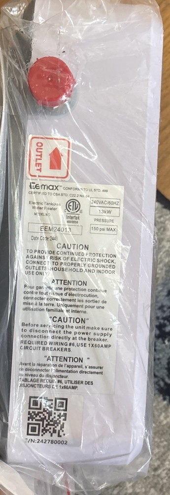 Eemax EEM24013 13kw Electric Tankless Water Heater - Blue - NEW OPENED BOX!!!!