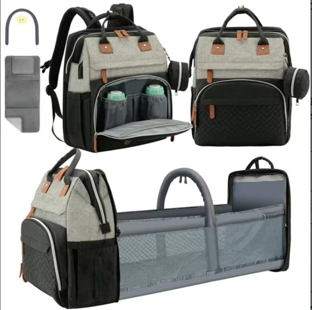 DIAPER BAG BACKPACK-GRAY/BEIGE