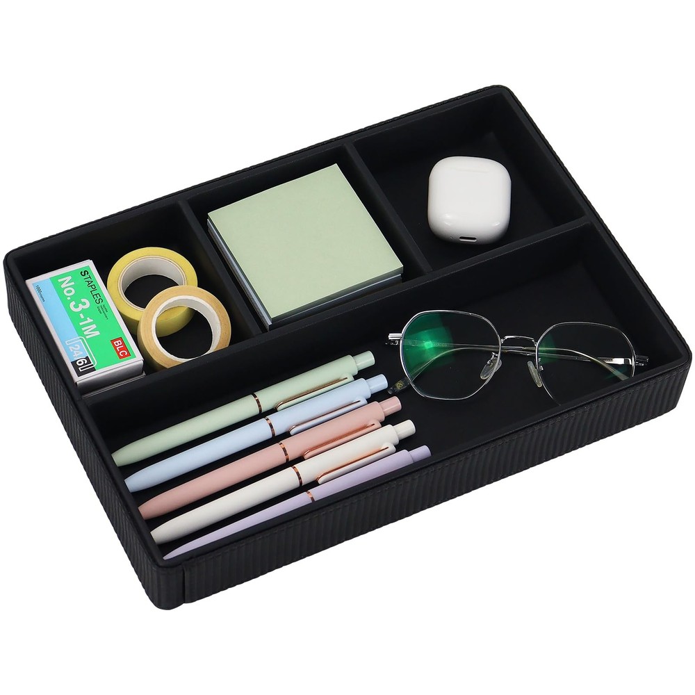 PU Leather Valet Tray, Office Supplies Organizer, Stackable Desktop Organizer...