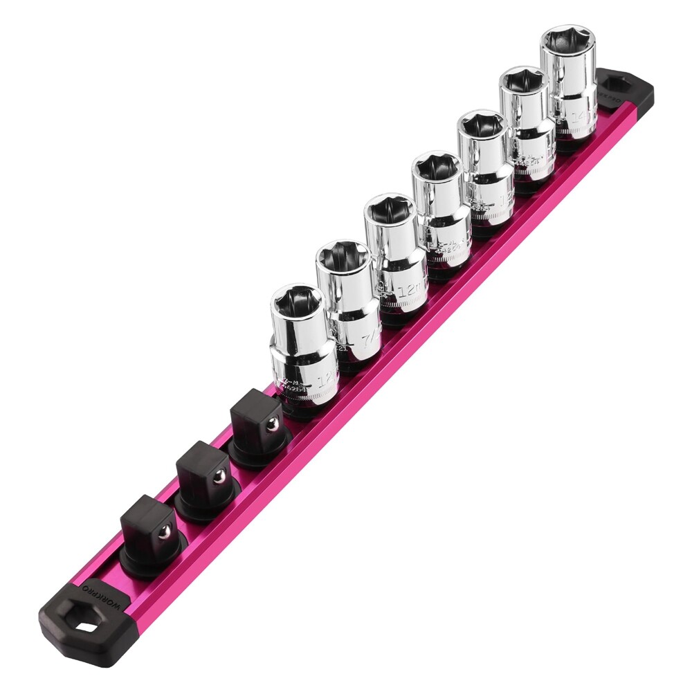 WORKPRO Heavy Duty Magnetic Socket Organizer 1/2" Dr Socket Holder Rack 10 Clips