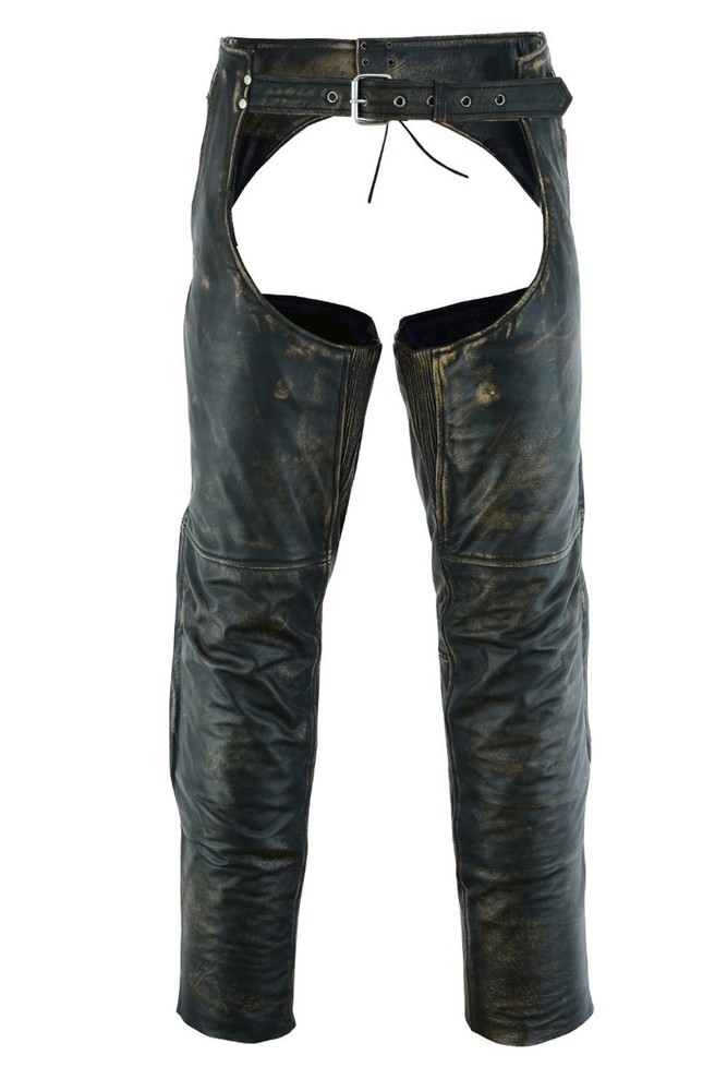 Premium Men's Distressed Brown Genuine Leather Biker Soft Mesh Lining Chaps