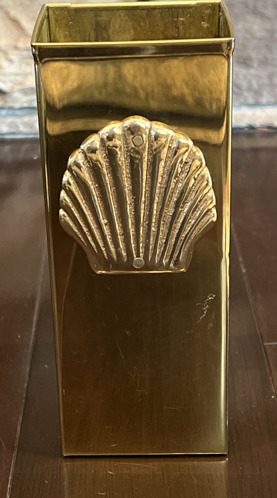 Brass Seashell Match Holder Container Vase