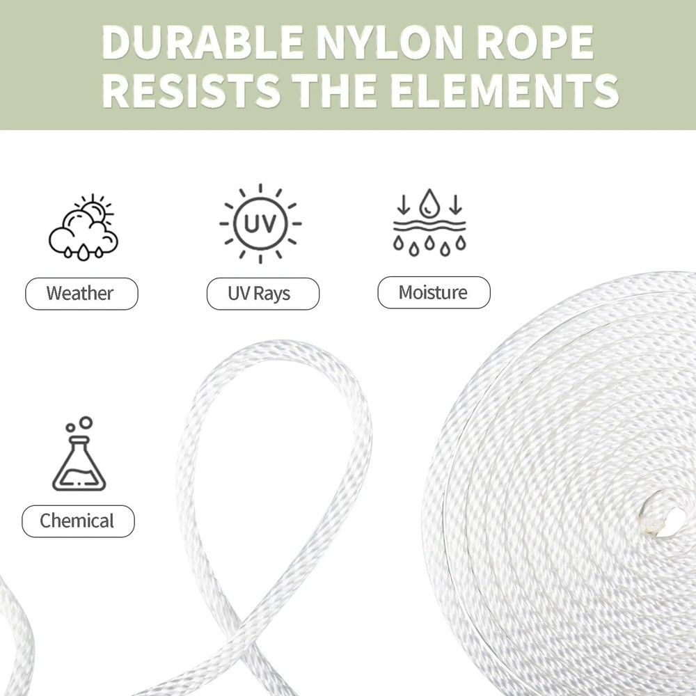 3/8 200'' White Industrial Smooth Solid Braid Nylon Polyester Derby Rope