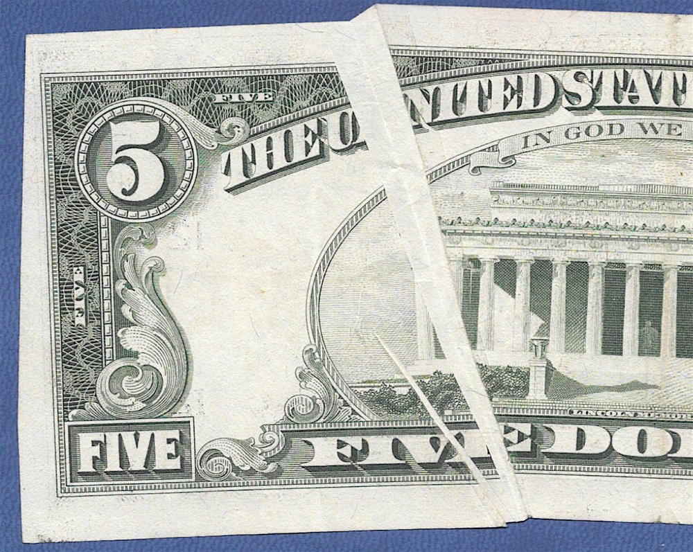1977 $5 ERROR ♚♚LARGE GUTTER FOLD♚♚ AU++
