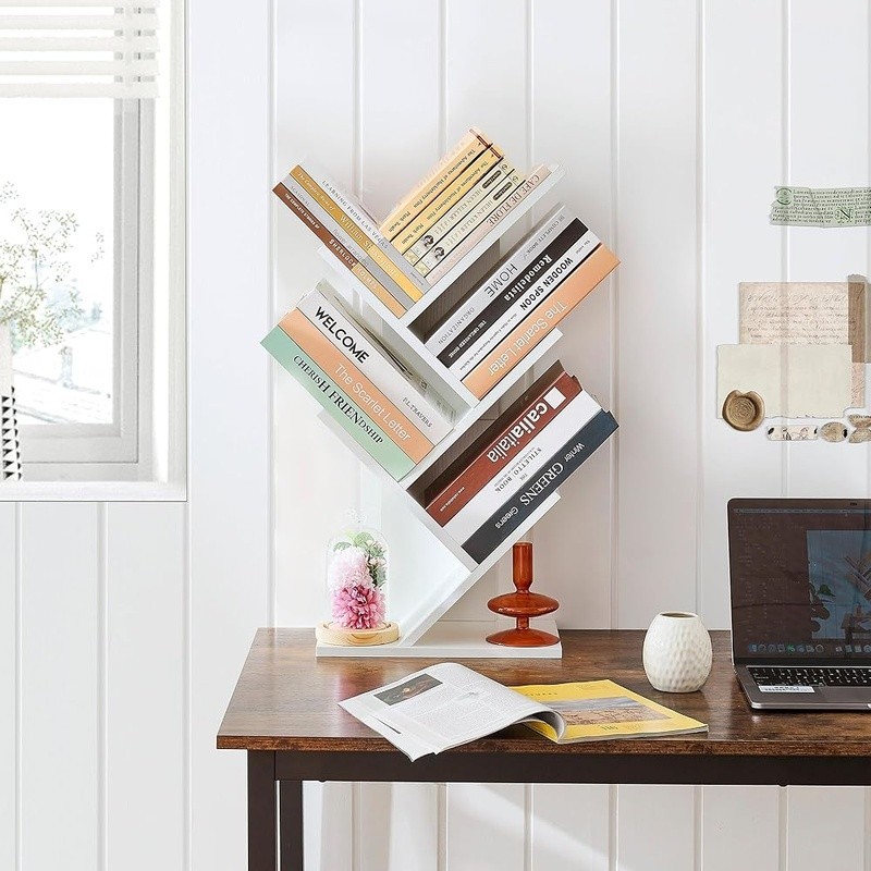 Multifunctional 4 Tier Rustic Tree Bookcase Space Saving Organizer Home Office