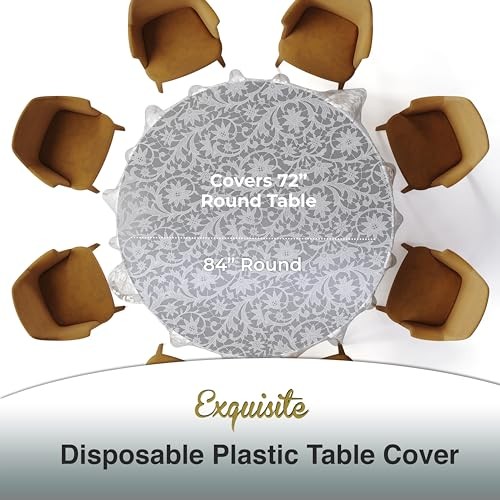 Lace Table Cloth Round Table Plastic 12-Pack Lace Round 84" White Lace