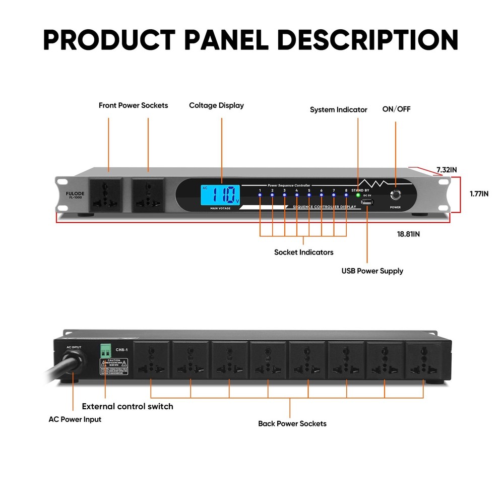 2000W 10 Socket Sequential Rack Professional Audio Power Conditioning ，Digita...