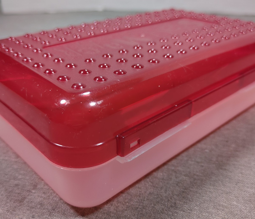 Spacemaker Vintage 1990s Plastic Pencil Case Box Red Top Frosted Bottom