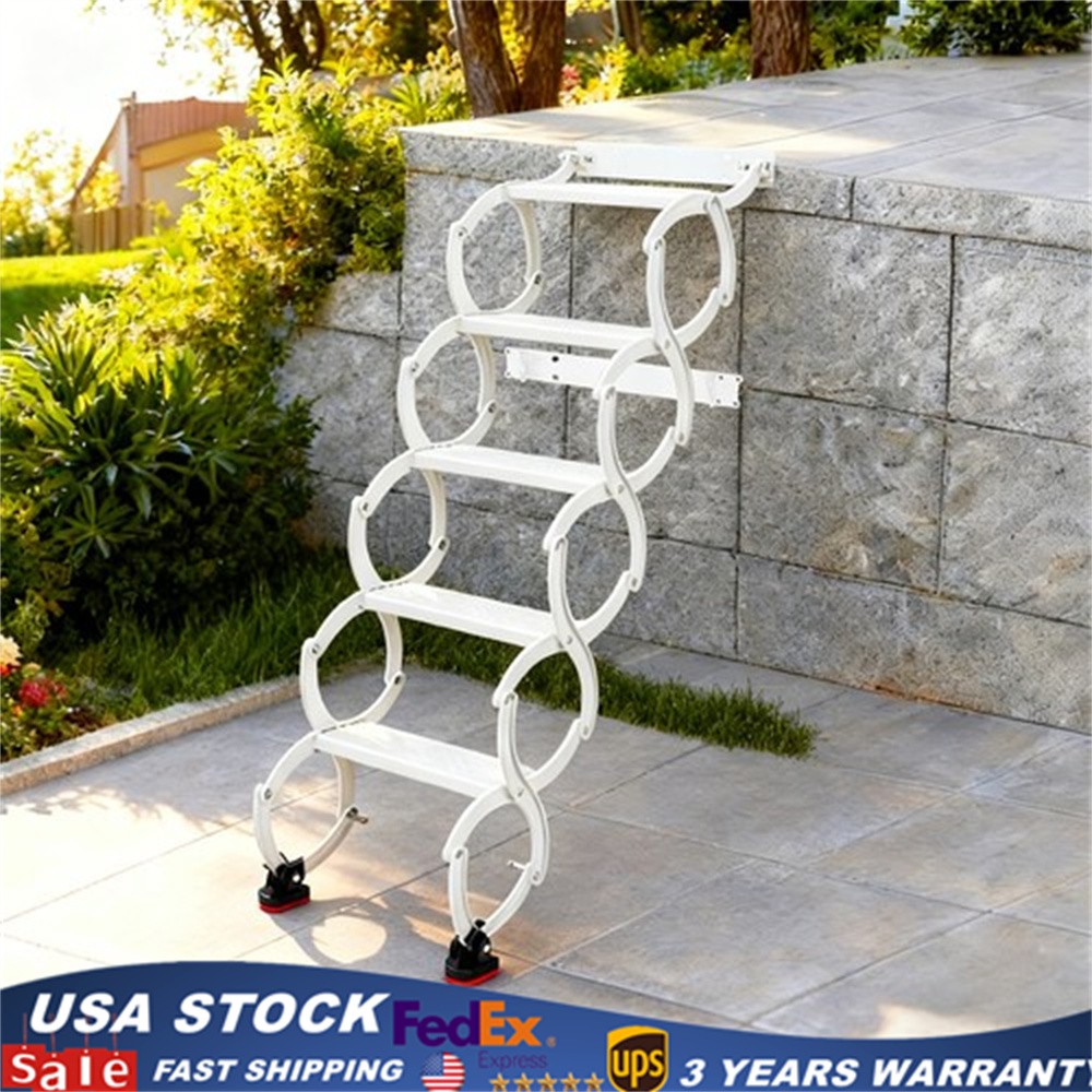 Attic Loft Pull Down Ladder 5 Step Wall Mounted Folding Loft Ladder Stairs White