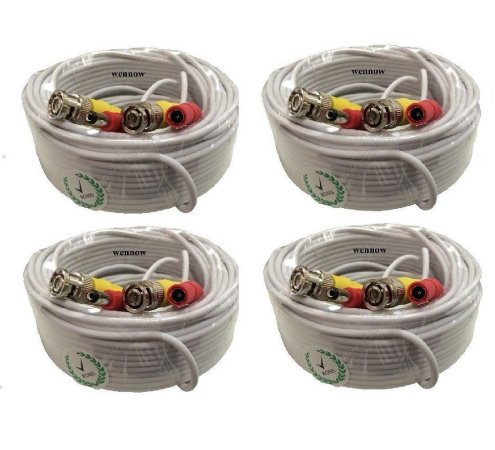 (4) New 60ft BNC CCTV Video Power Cable CCD Security Camera DVR Wire Cord-W
