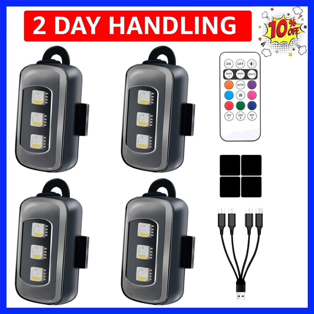 4PCS Wireless LED Strobe Lights with Remote Control, 8 Colors USB C Rechargea...