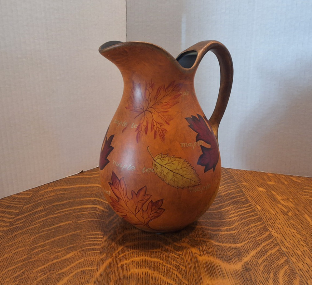 Pitcher Decorative Fall Leaves Thanksgiving 10" Tall