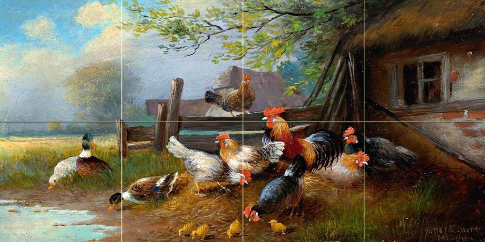 Poultry farm rooster Tile Mural Kitchen Bathroom Wall Backsplash Marble Ceramic