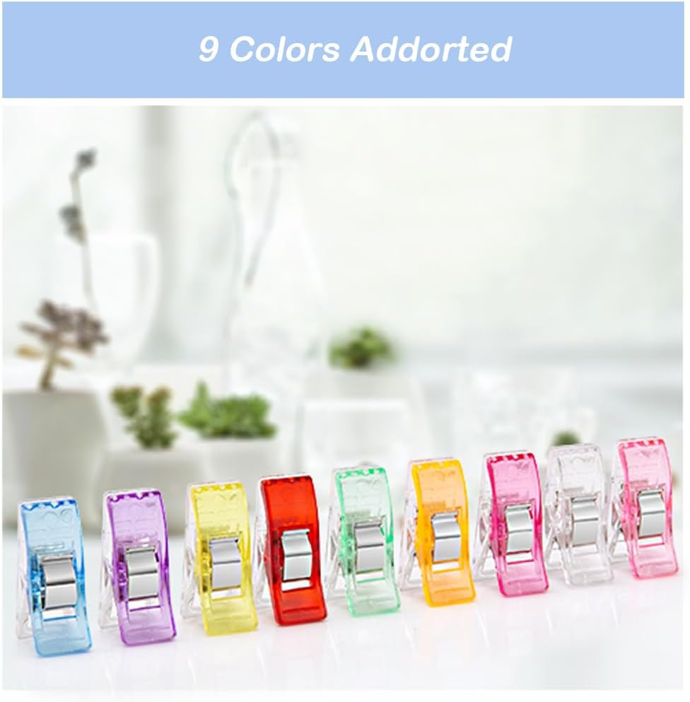 Sewing Clips, 100 Pcs with Plastic Box, Assorted Colors Quilt Clips Quilting Cli