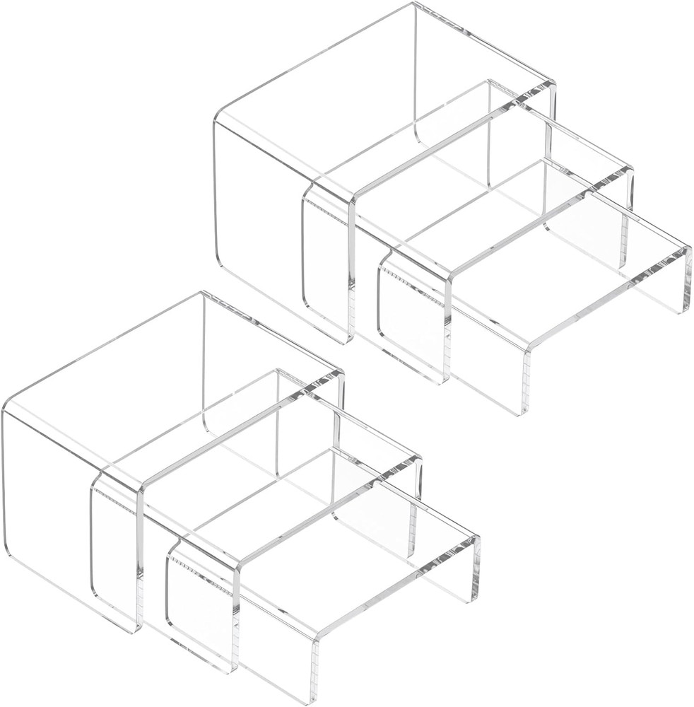 Acrylic Display Risers Stand 2 Sets,3 Steps Clear Riser Shelf Showcase for Amiib