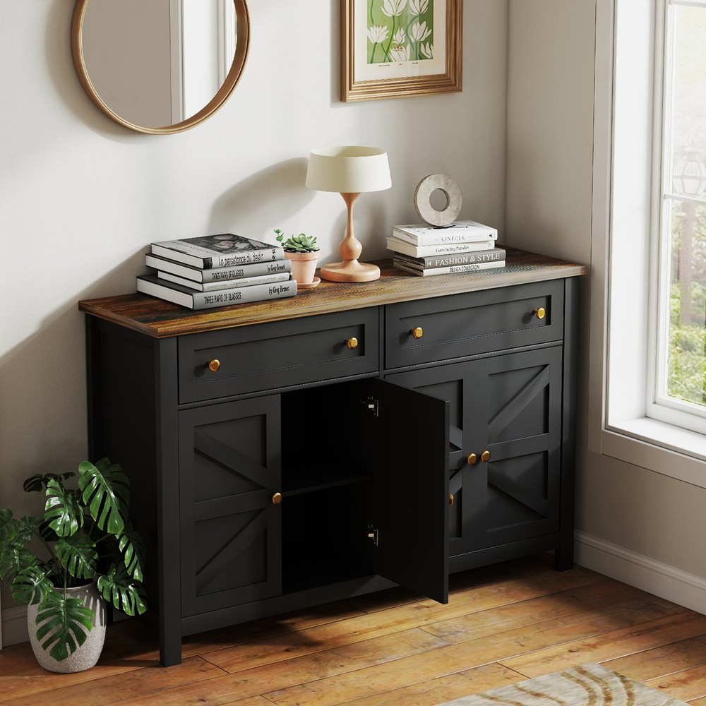 55.1in Sideboard Buffet Cabinet Kitchen Storage Sideboard With Drawers REQY