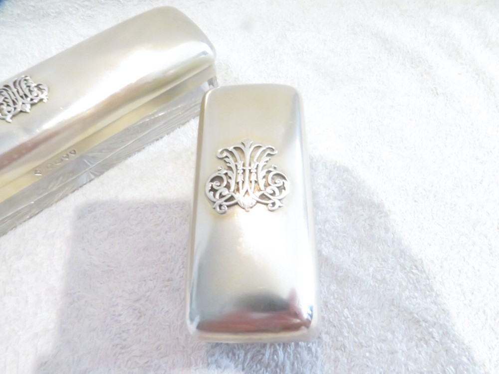 Gorgeous victorian english sterling silver & crystal 2 rectangular boxes London