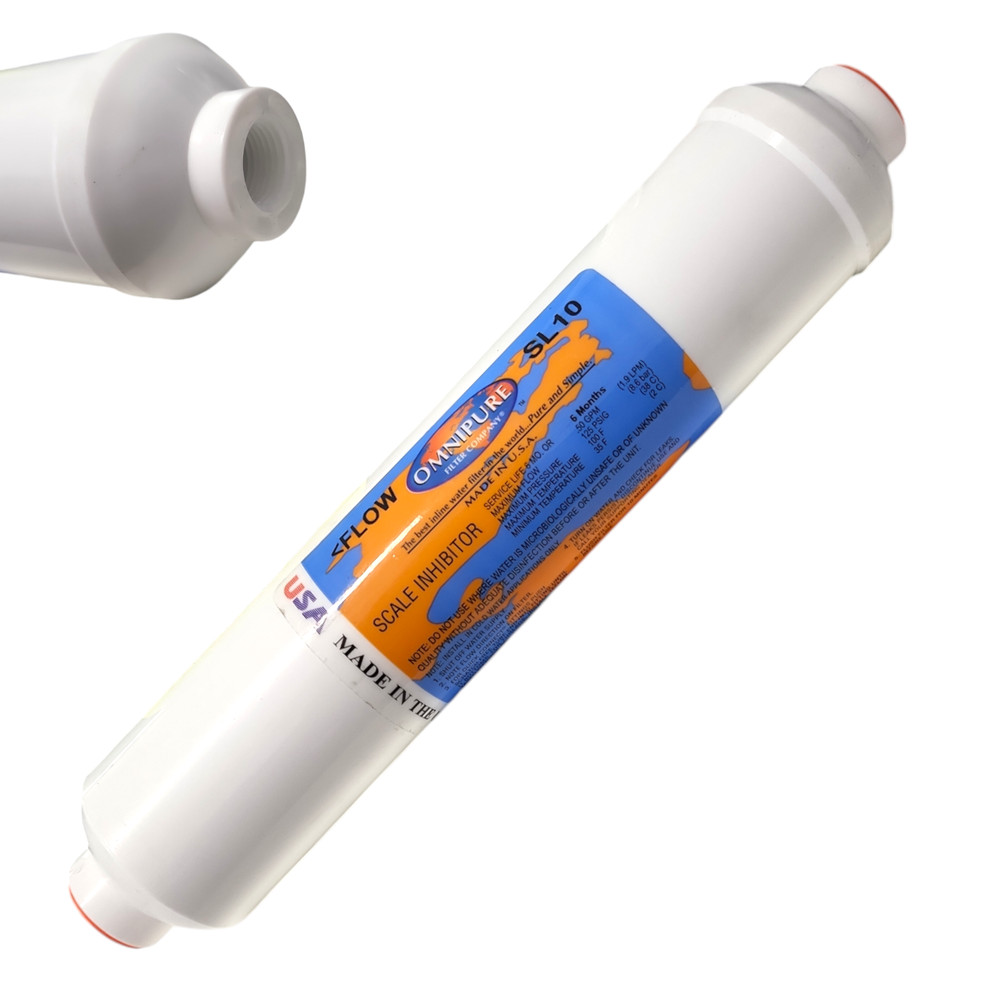 Omnipure SL10 Inline Icemaker water filter - 10" x 2"Filter 3/8"FPT w/ PHOSPHATE