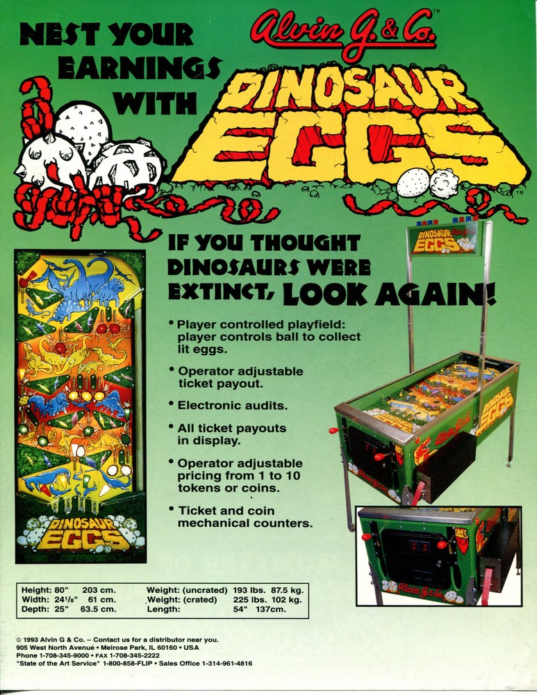 Dinosaur Eggs Pinball Flyer / Brochure / Ad Mint