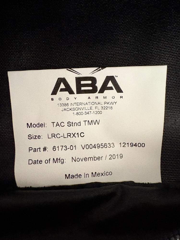 ABA Male Standard Armor Carrier Side Open Small/Medium 2013-2215 Black Molle