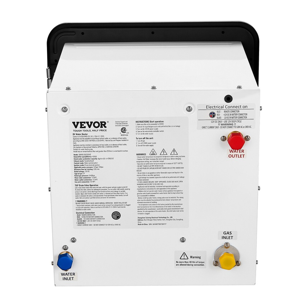 VEVOR RV Tankless Water Heater Propane Gas Camper 55000BTU w/ Controller 15x15"