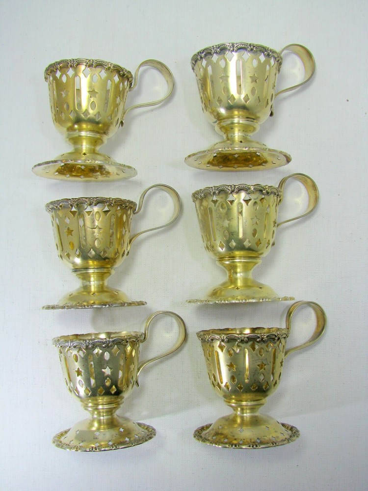 Great Set of 6 Mauser Rococo Sterling Silver Open Work Chocolate Cup Frames