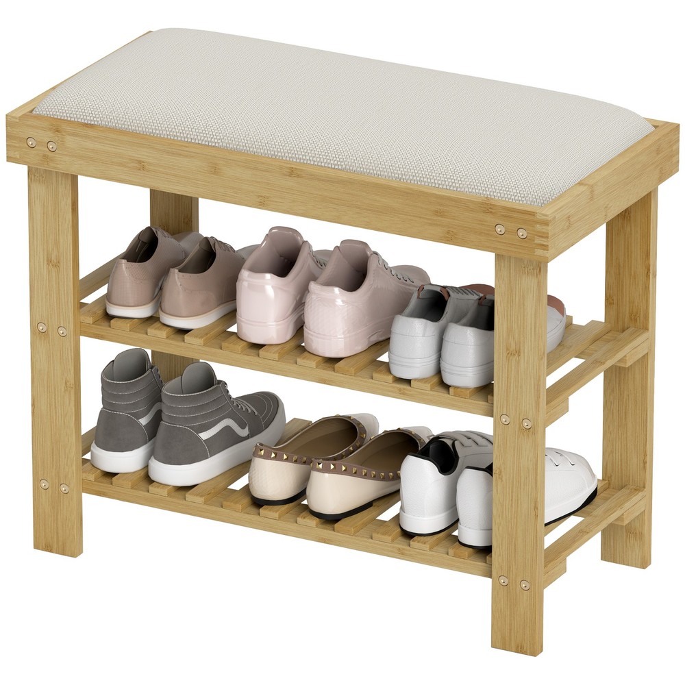 Entryway Shoe Rack Bench Bamboo Material with Seat