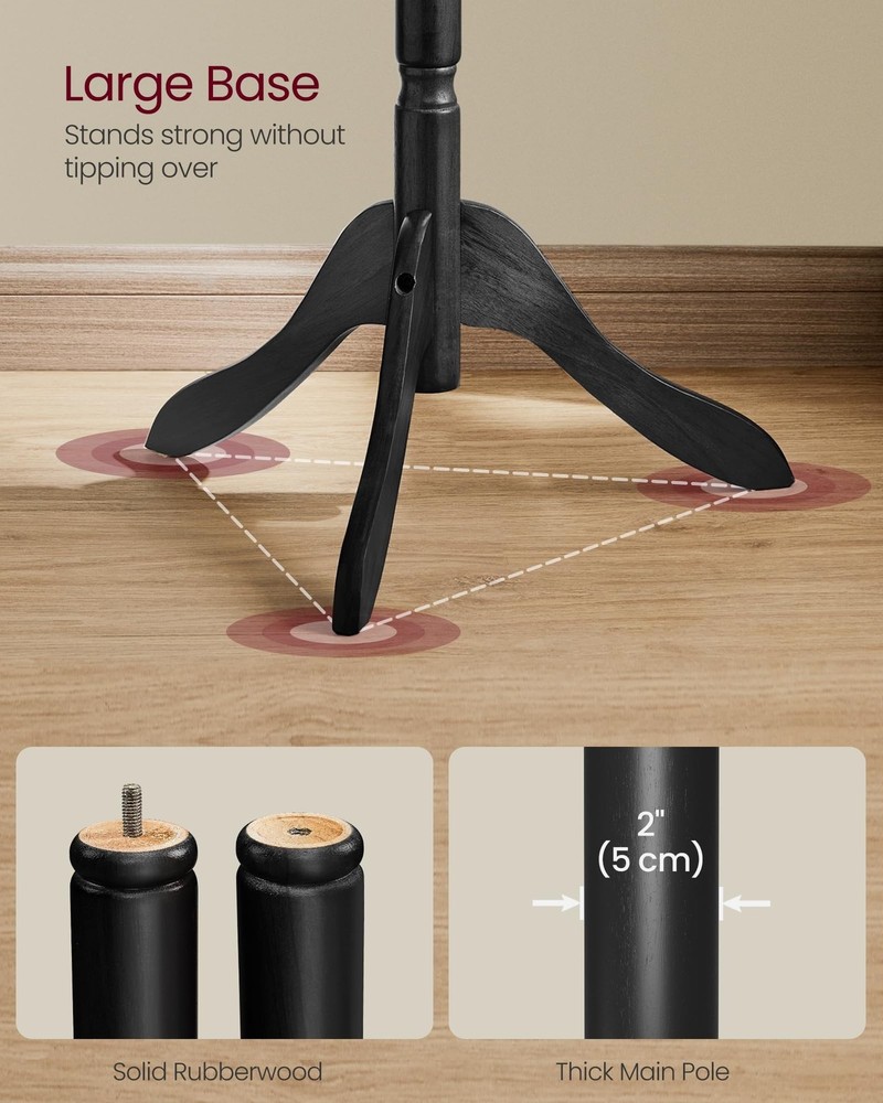 VASAGLE Solid Wood Coat Rack and Stand, Free Standing Hall Coat Tree with 10 ...