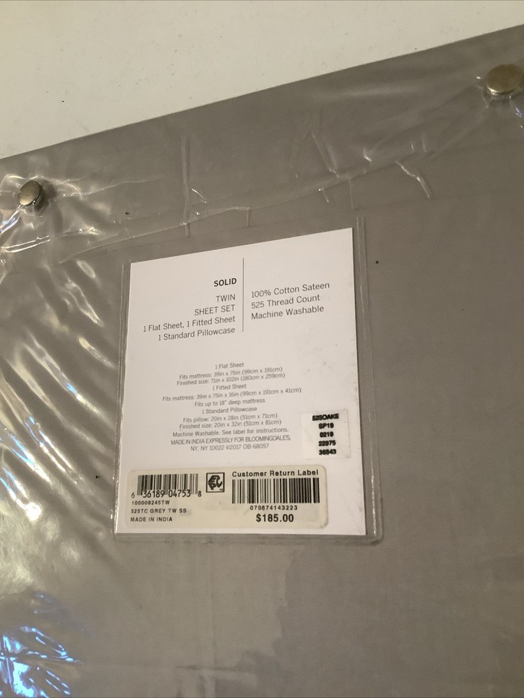 Oake Twin Sheet Set 100% Cotton Grey Sateen 525 Thread Count