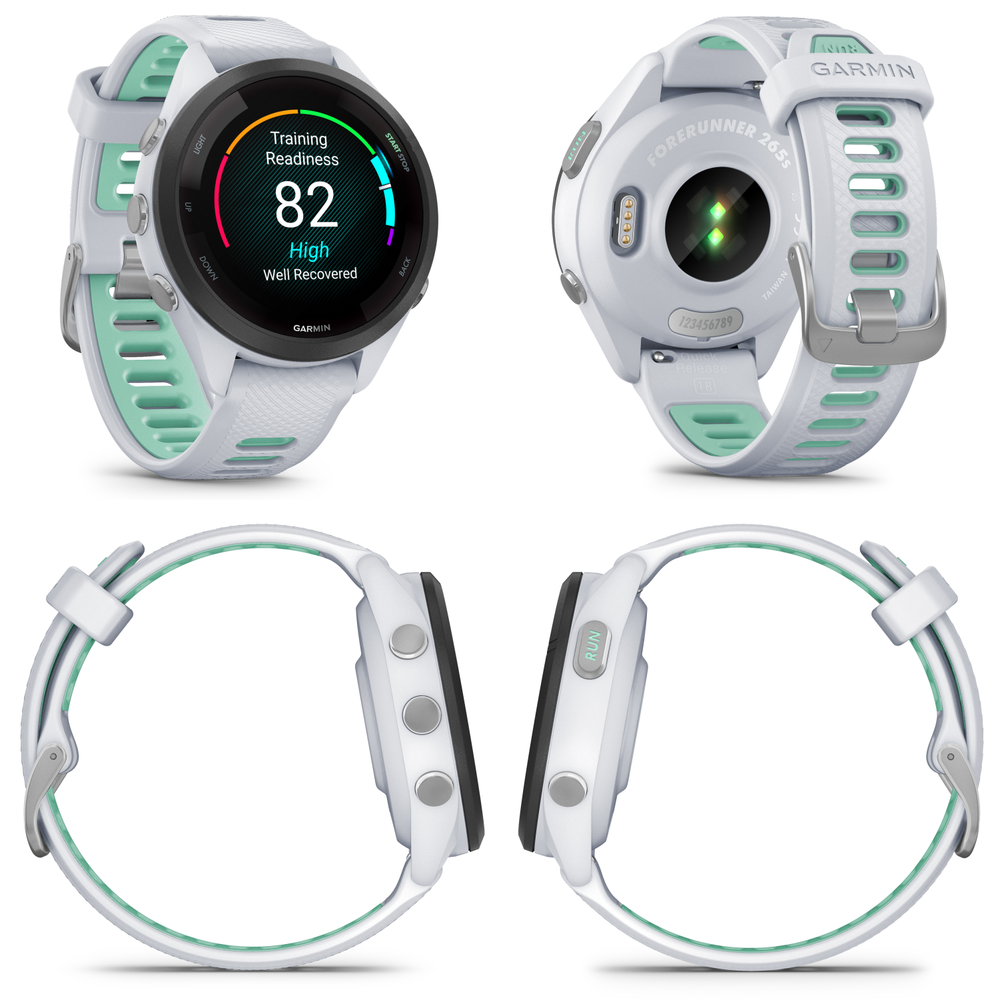 Garmin Forerunner 265S Running Smartwatch AMOLED Display White w/ Black EarBuds