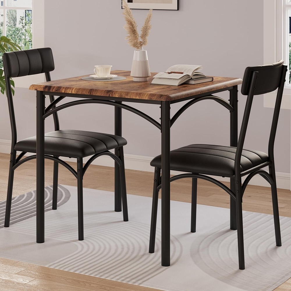 Dining Table Set for 2 Kitchen Table with 2 Upholstered Chairs for Apartment