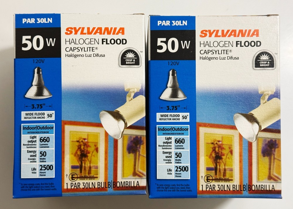 Sylvania Hal 50W Long Neck Flood 50PAR30LN/CAP/SPL/WFL LOT OF 2