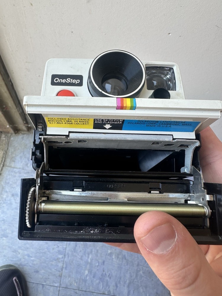 Polaroid One Step 600 White Instant Land Camera w/Strap, Rainbow Stripe Untested
