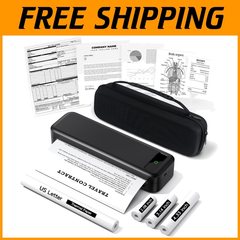 Inkless Bluetooth Thermal Printer with 4 Rolls Paper