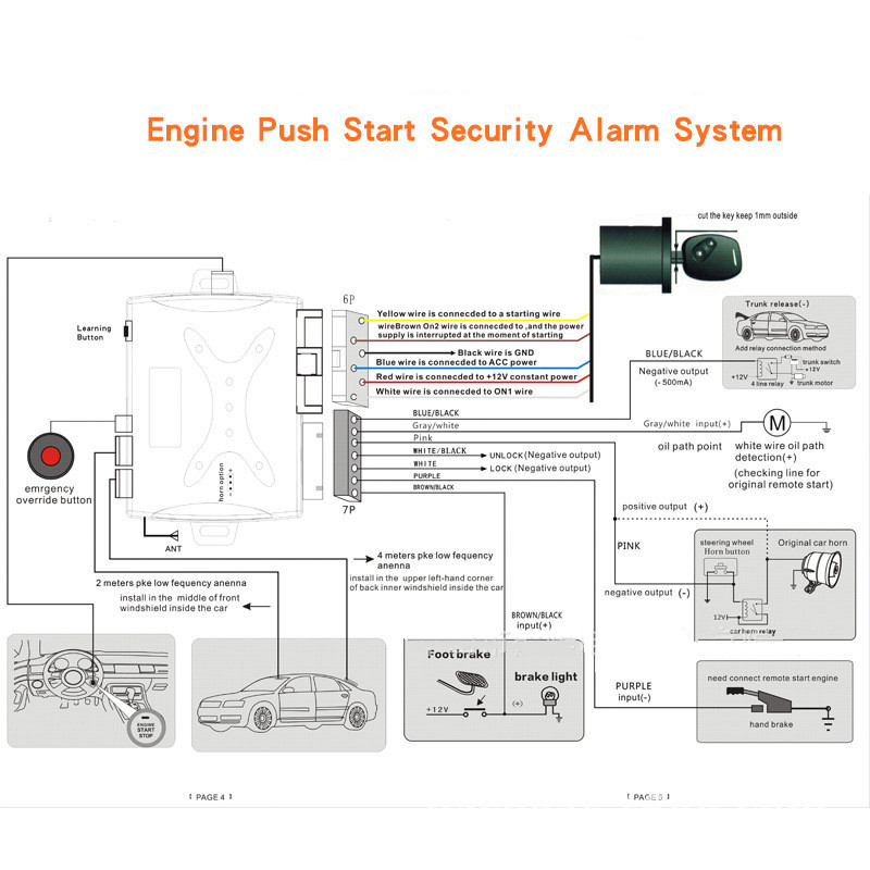 Car Keyless Entry Engine Start Alarm System Push Button Remote Starter System