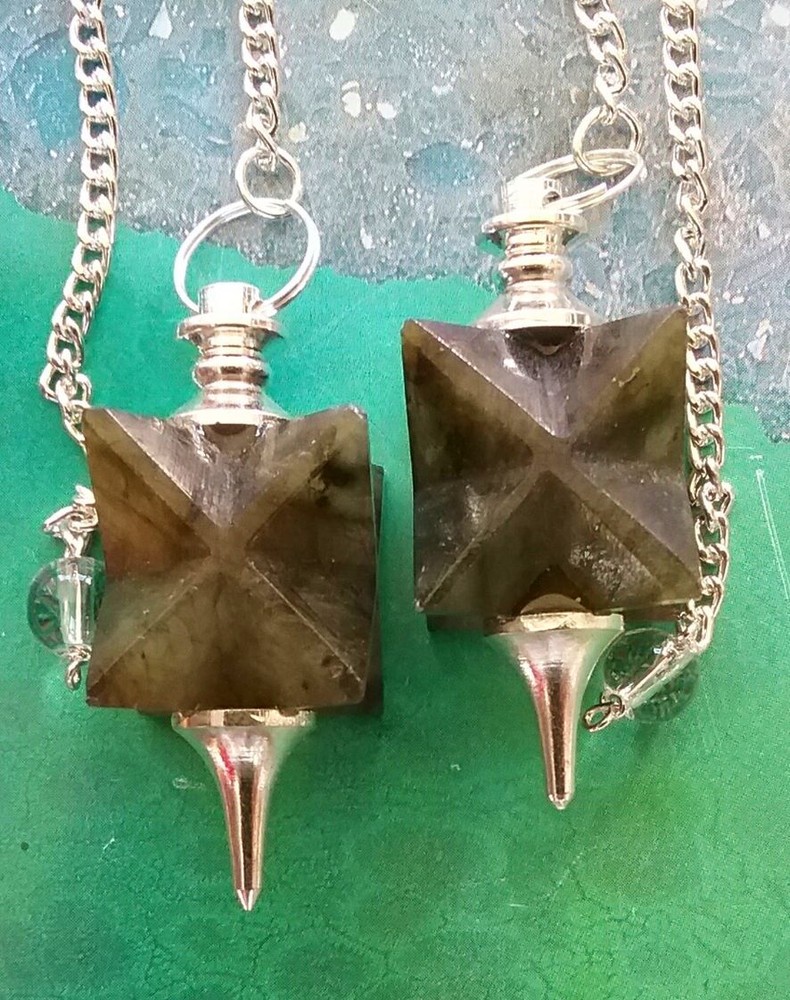 LABRADORITE MERKABA PENDULUM, SILVER MOUNTED DOWSING PENDULUM With LABRADORITE