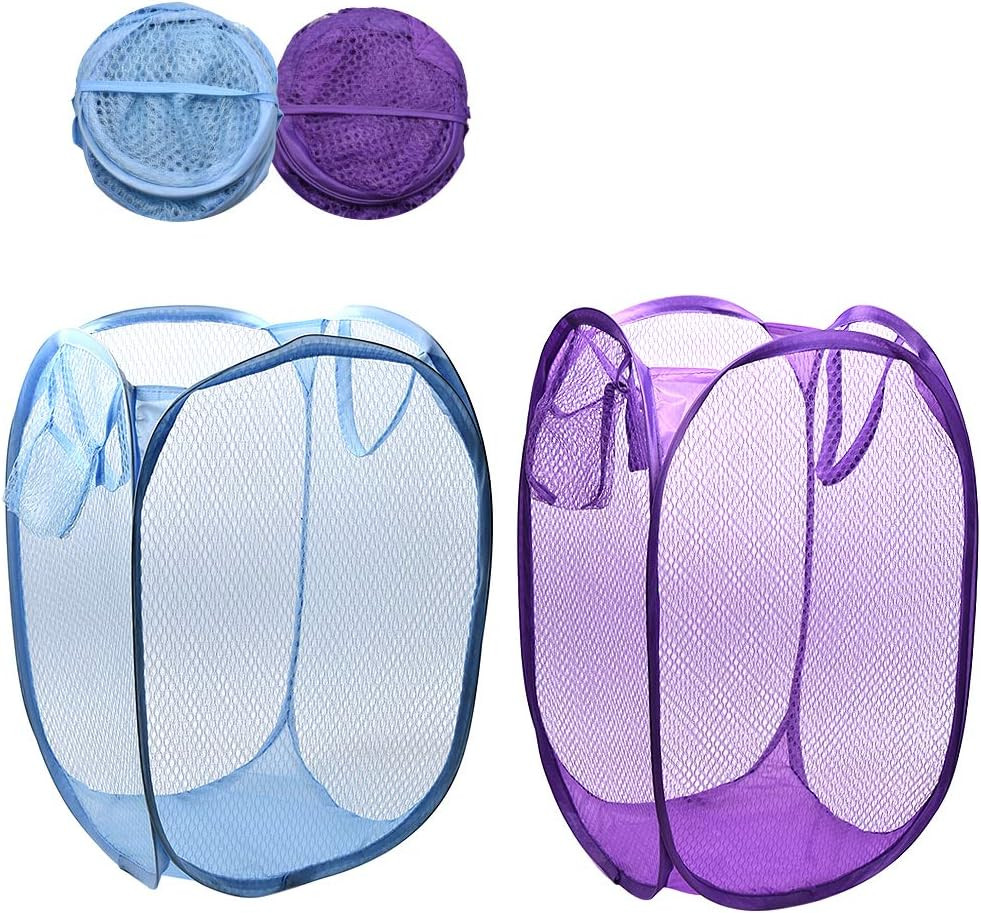 Foldable Pop-Up Mesh Laundry Hamper with Side Pocket Clothes Laundry Basket Stor