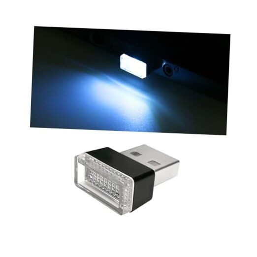 Car Interior Atmosphere Lamp, Plug-in USB Interface LED Vehicle Ice Blue