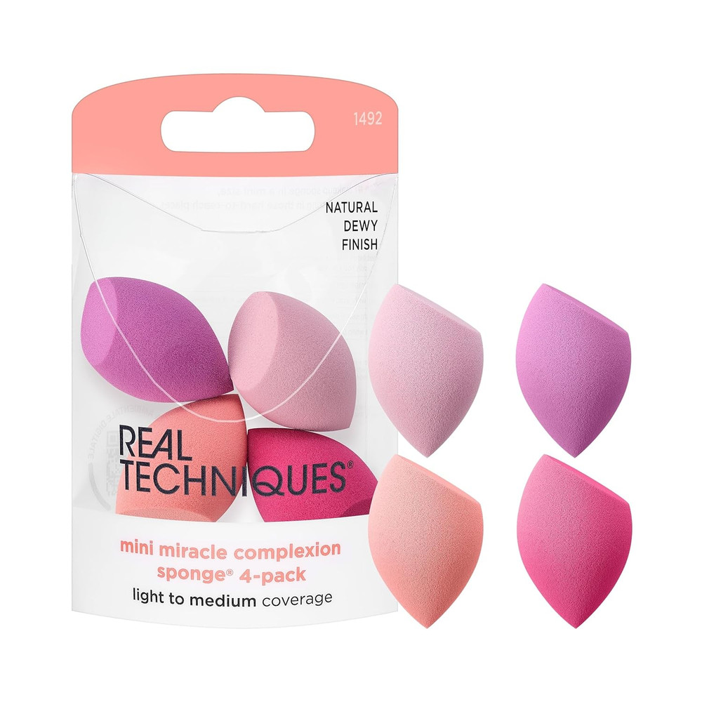 Real Techniques Mini Miracle Complexion Sponge 4 Pack, Small Makeup Blending Spo