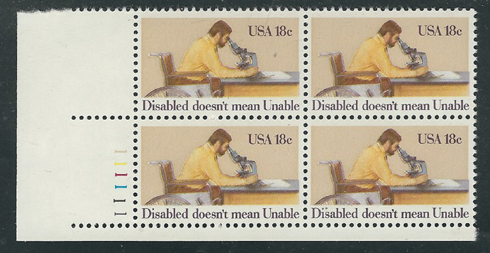Scott #1925... 18 Cent... Disabled... Plate Block