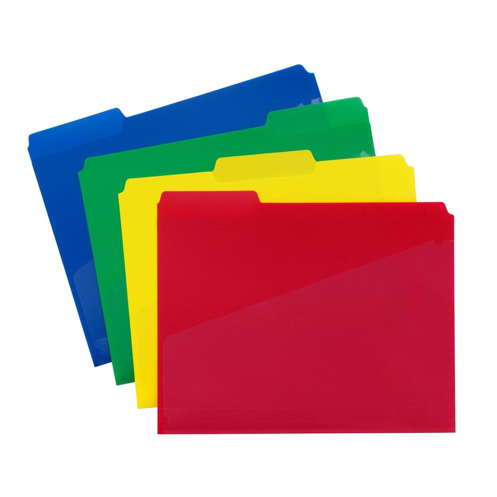 12 Pack Assorted Poly File Folders with Slash Pocket for Easy Organization