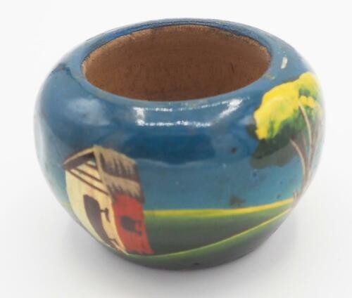 Handpainted Wood Vase Bowl Urn