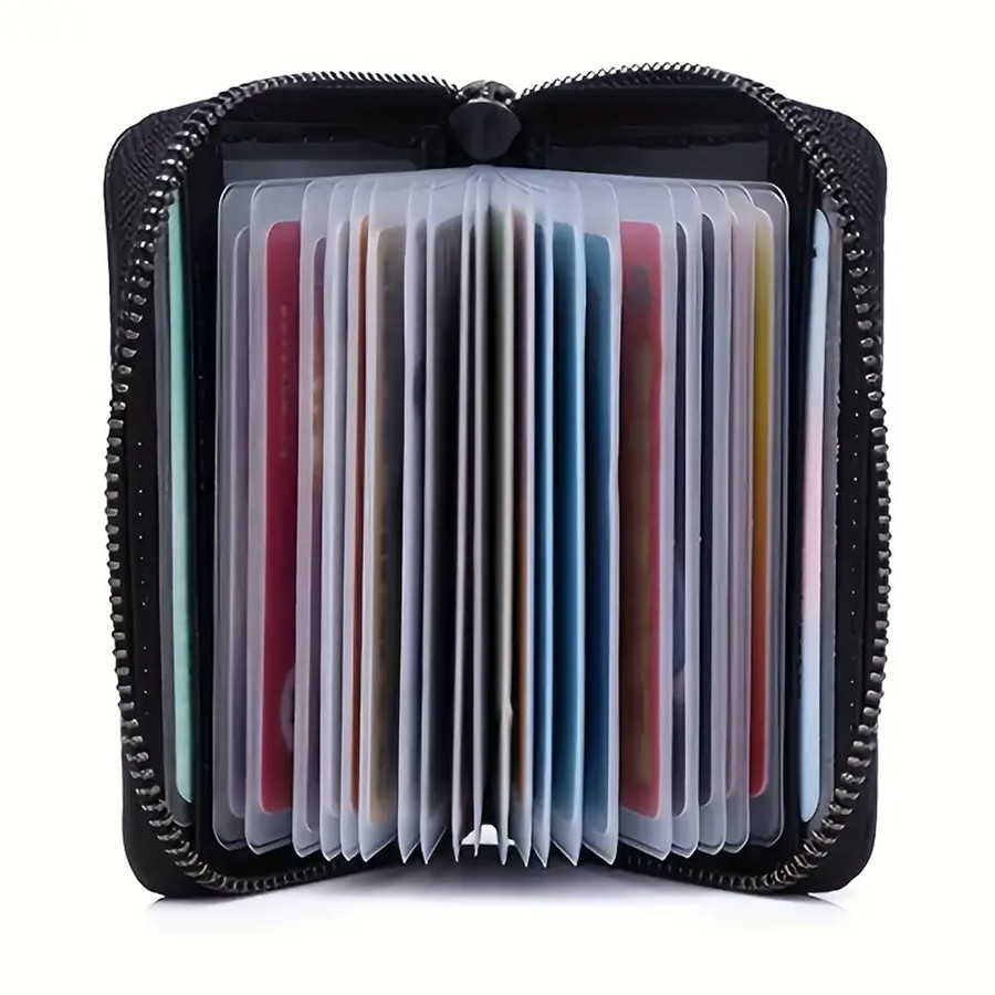 RFID Blocking Genuine Leather Zipper Wallet – Secure Card Holder Organizer